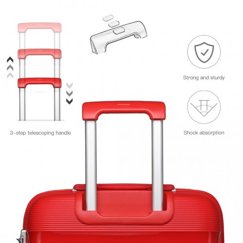 Easy Luggage K2092L - Kono Bright Hard Shell PP Suitcase With TSA Lock And Vanity Case 4 Pieces Set - Classic Collection - Red