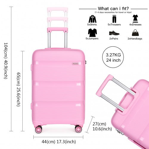 Easy Luggage K2092L - Kono 24 Inch Bright Hard Shell PP Suitcase - Classic Collection - Pink