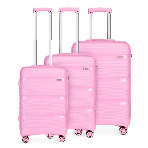 Easy Luggage K2092L - Kono Bright Hard Shell PP Suitcase 3 Pieces Set - Classic Collection - Pink