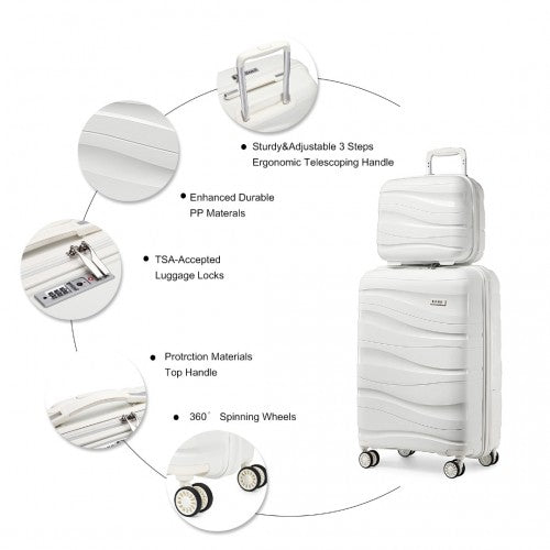 Easy Luggage K2094L - Kono 14/20 Inch Lightweight Polypropylene Hard Shell 2 Piece Suitcase Set With TSA Lock And Vanity Case - Cream White