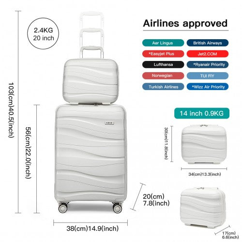 Easy Luggage K2094L - Kono 14/20 Inch Lightweight Polypropylene Hard Shell 2 Piece Suitcase Set With TSA Lock And Vanity Case - Cream White