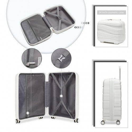 Easy Luggage K2094L - Kono 14/20 Inch Lightweight Polypropylene Hard Shell 2 Piece Suitcase Set With TSA Lock And Vanity Case - Cream White