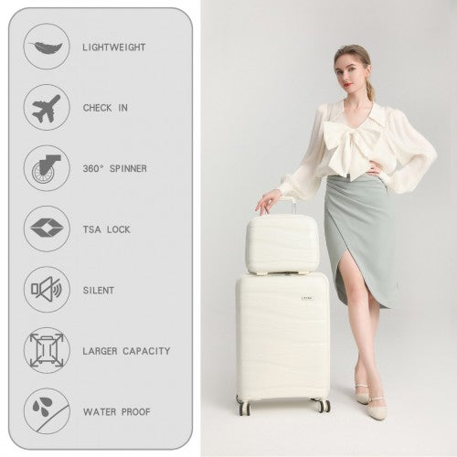 Easy Luggage K2094L - Kono 14/20 Inch Lightweight Polypropylene Hard Shell 2 Piece Suitcase Set With TSA Lock And Vanity Case - Cream White