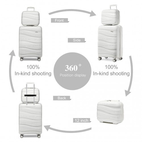 Easy Luggage K2094L - Kono 14/20 Inch Lightweight Polypropylene Hard Shell 2 Piece Suitcase Set With TSA Lock And Vanity Case - Cream White