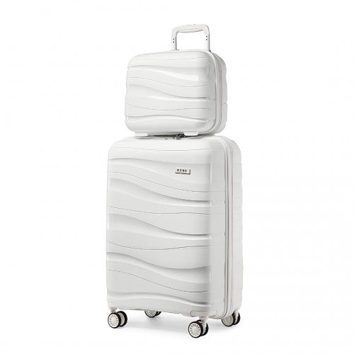 Easy Luggage K2094L - Kono 14/20 Inch Lightweight Polypropylene Hard Shell 2 Piece Suitcase Set With TSA Lock And Vanity Case - Cream White