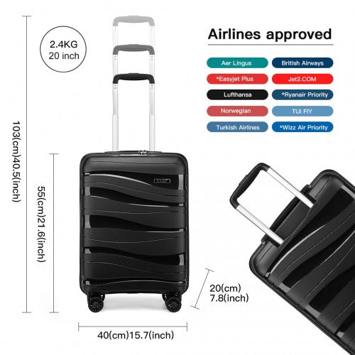 Easy Luggage K2094L - Kono 20 Inch Lightweight Polypropylene Hard Shell Suitcase With TSA Lock - Black