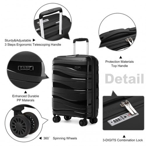 Easy Luggage K2094L - Kono 20 Inch Lightweight Polypropylene Hard Shell Suitcase With TSA Lock - Black