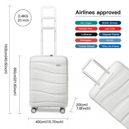 Easy Luggage K2094L - Kono 20 Inch Lightweight Polypropylene Hard Shell Suitcase With TSA Lock - Cream White