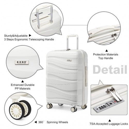 Easy Luggage K2094L - Kono 24 Inch Lightweight Polypropylene Hard Shell Suitcase With TSA Lock - Cream White
