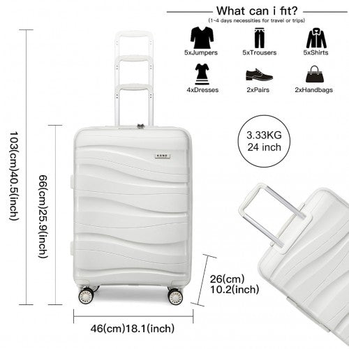 Easy Luggage K2094L - Kono 24 Inch Lightweight Polypropylene Hard Shell Suitcase With TSA Lock - Cream White