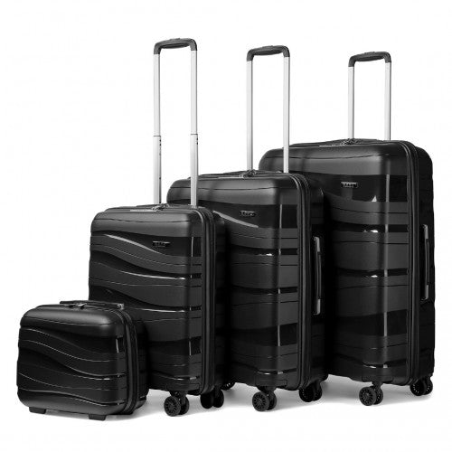 Easy Luggage K2094L - Kono Lightweight Polypropylene Hard Shell 4 Piece Suitcase Set With TSA Lock And Vanity Case - Black