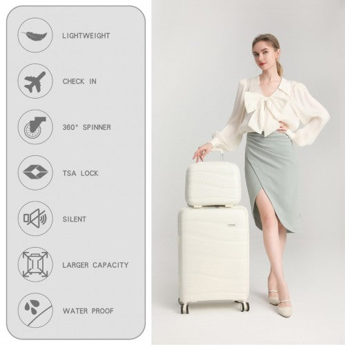 Easy Luggage K2094L - Kono Lightweight Polypropylene Hard Shell 4 Piece Suitcase Set With TSA Lock And Vanity Case - Cream White