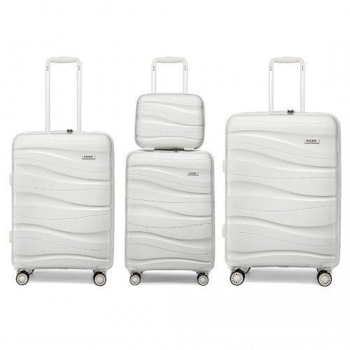 Easy Luggage K2094L - Kono Lightweight Polypropylene Hard Shell 4 Piece Suitcase Set With TSA Lock And Vanity Case - Cream White