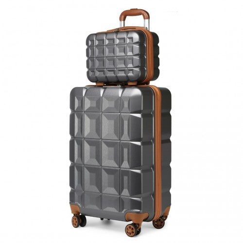 Easy Luggage K2292L - Kono 13/20 Inch Lightweight Hard Shell ABS Cabin Suitcase With TSA Lock And Vanity Case - Grey