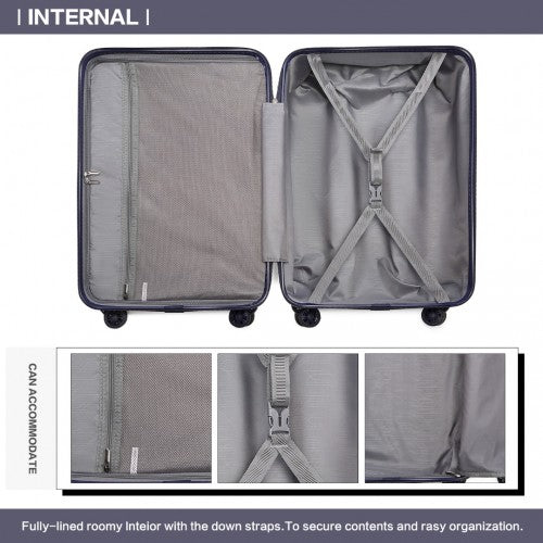 Easy Luggage K2292L - Kono Lightweight Hard Shell ABS Suitcase With TSA Lock And Vanity Case 4 Piece Set - Navy