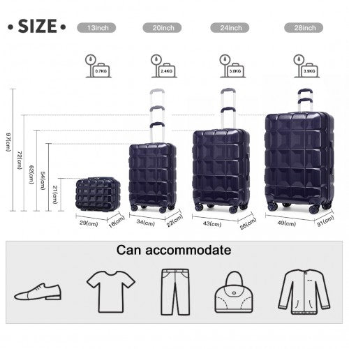 Easy Luggage K2292L - Kono Lightweight Hard Shell ABS Suitcase With TSA Lock And Vanity Case 4 Piece Set - Navy