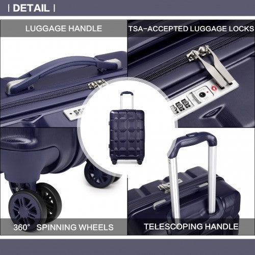 Easy Luggage K2292L - Kono Lightweight Hard Shell ABS Suitcase With TSA Lock And Vanity Case 4 Piece Set - Navy