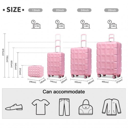 Easy Luggage K2292L - Kono Lightweight Hard Shell ABS Suitcase With TSA Lock And Vanity Case 4 Piece Set - Pink