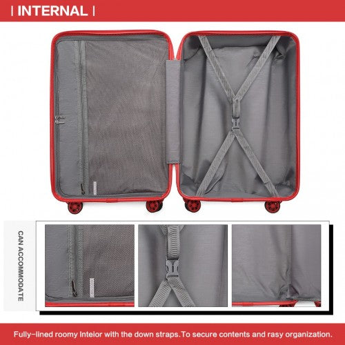 Easy Luggage K2292L - Kono Lightweight Hard Shell ABS Suitcase With TSA Lock And Vanity Case 4 Piece Set - Red