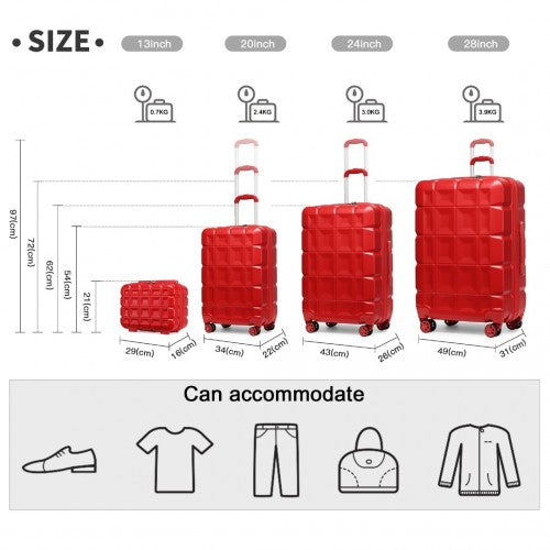 Easy Luggage K2292L - Kono Lightweight Hard Shell ABS Suitcase With TSA Lock And Vanity Case 4 Piece Set - Red