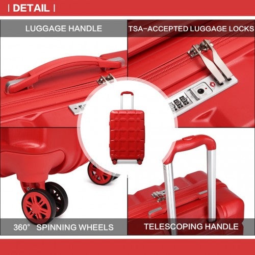 Easy Luggage K2292L - Kono Lightweight Hard Shell ABS Suitcase With TSA Lock And Vanity Case 4 Piece Set - Red