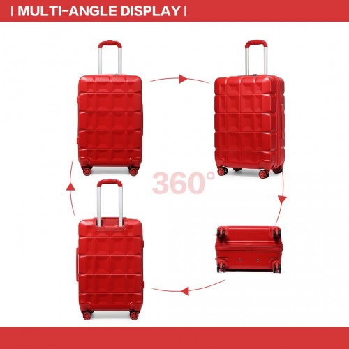 Easy Luggage K2292L - Kono Lightweight Hard Shell ABS Suitcase With TSA Lock And Vanity Case 4 Piece Set - Red