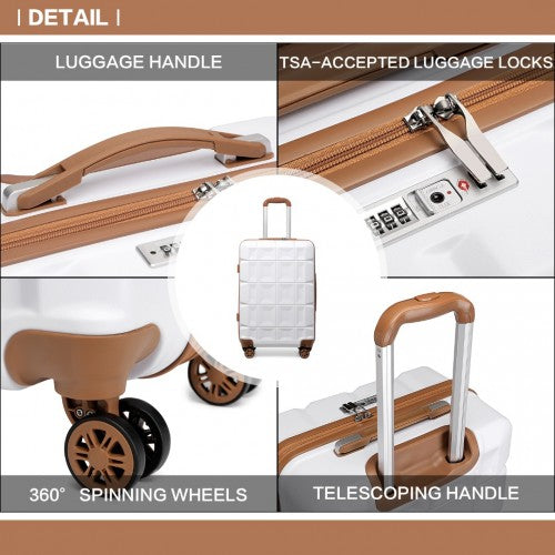 Easy Luggage K2292L - Kono Lightweight Hard Shell ABS Suitcase With TSA Lock And Vanity Case 4 Piece Set - White