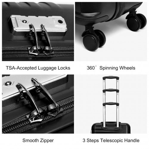 Easy Luggage K2391L - British Traveller 3 Pcs Set Durable Polycarbonate and ABS Hard Shell Suitcase With TSA Lock - Black