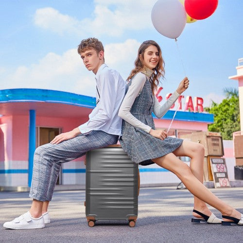 Easy Luggage K2391L - British Traveller 3 Pcs Set Durable Polycarbonate and ABS Hard Shell Suitcase With TSA Lock - Grey And Brown