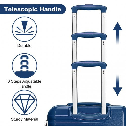 Easy Luggage K2391L - British Traveller 3 Pcs Set Durable Polycarbonate and ABS Hard Shell Suitcase With TSA Lock - Navy