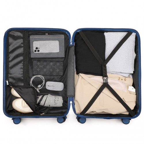Easy Luggage K2391L - British Traveller 24 Inch Durable Polycarbonate and ABS Hard Shell Suitcase With TSA Lock - Navy