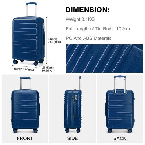 Easy Luggage K2391L - British Traveller 24 Inch Durable Polycarbonate and ABS Hard Shell Suitcase With TSA Lock - Navy