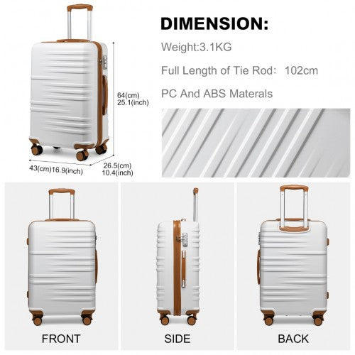 Easy Luggage K2391L - British Traveller 24 Inch Durable Polycarbonate and ABS Hard Shell Suitcase With TSA Lock - White