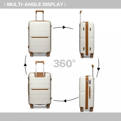 Easy Luggage K2392L - British Traveller 3 Pcs Multi-Texture Polypropylene Hard Shell Suitcase With TSA Lock - Cream