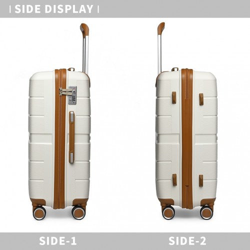 Easy Luggage K2392L - British Traveller 3 Pcs Multi-Texture Polypropylene Hard Shell Suitcase With TSA Lock - Cream