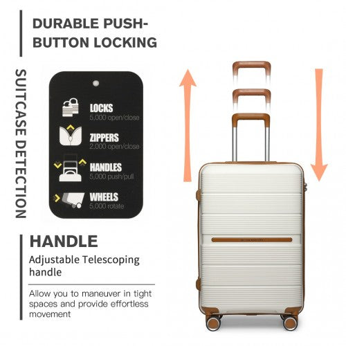 Easy Luggage K2392L - British Traveller 3 Pcs Multi-Texture Polypropylene Hard Shell Suitcase With TSA Lock - Cream