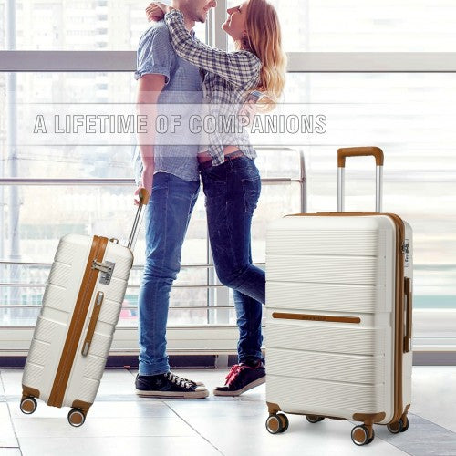 Easy Luggage K2392L - British Traveller 3 Pcs Multi-Texture Polypropylene Hard Shell Suitcase With TSA Lock - Cream