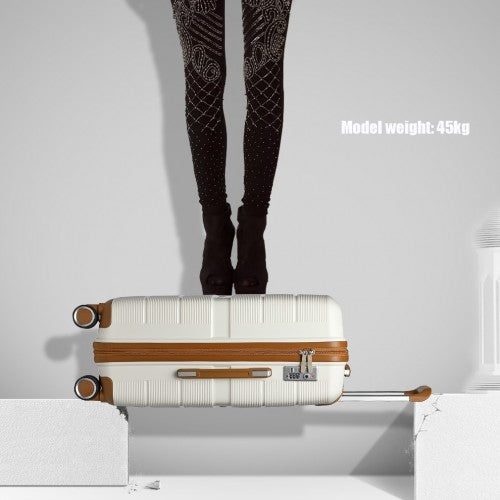 Easy Luggage K2392L - British Traveller 3 Pcs Multi-Texture Polypropylene Hard Shell Suitcase With TSA Lock - Cream