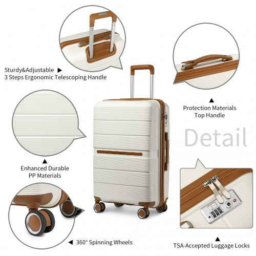 Easy Luggage K2392L - British Traveller 3 Pcs Multi-Texture Polypropylene Hard Shell Suitcase With TSA Lock - Cream