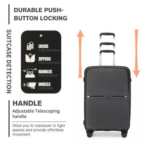 Easy Luggage K2393L - British Traveller 3 Pcs Set Spinner Hard Shell PP Suitcase With TSA Lock - Black