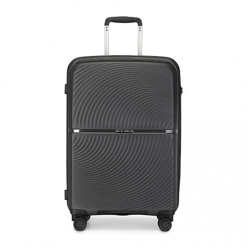 Easy Luggage K2393L - British Traveller 3 Pcs Set Spinner Hard Shell PP Suitcase With TSA Lock - Black