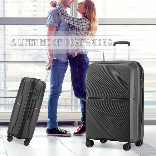 Easy Luggage K2393L - British Traveller 3 Pcs Set Spinner Hard Shell PP Suitcase With TSA Lock - Black