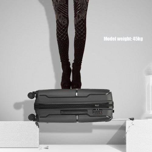 Easy Luggage K2393L - British Traveller 3 Pcs Set Spinner Hard Shell PP Suitcase With TSA Lock - Black