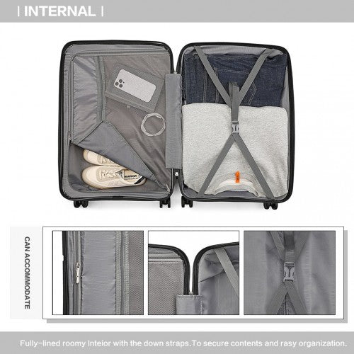 Easy Luggage K2393L - British Traveller 3 Pcs Set Spinner Hard Shell PP Suitcase With TSA Lock - Black