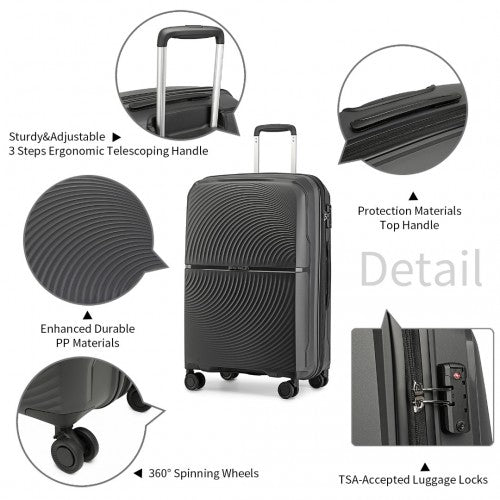 Easy Luggage K2393L - British Traveller 3 Pcs Set Spinner Hard Shell PP Suitcase With TSA Lock - Black