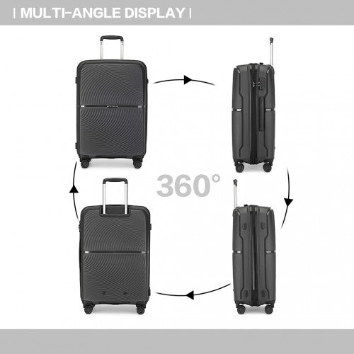Easy Luggage K2393L - British Traveller 3 Pcs Set Spinner Hard Shell PP Suitcase With TSA Lock - Black