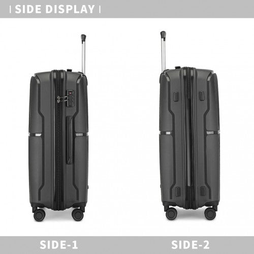 Easy Luggage K2393L - British Traveller 3 Pcs Set Spinner Hard Shell PP Suitcase With TSA Lock - Black