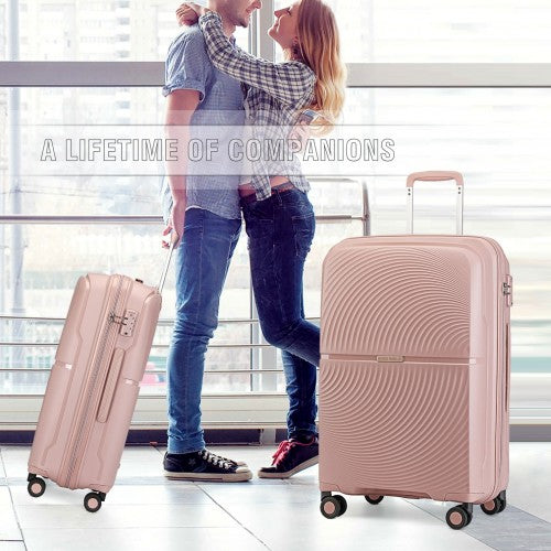 Easy Luggage K2393L - British Traveller 3 Pcs Set Spinner Hard Shell PP Suitcase With TSA Lock - Nude