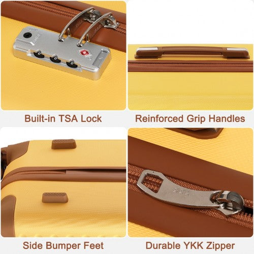 Easy Luggage K2394L - Kono Flexible Hard Shell ABS Suitcase With TSA Lock And Vanity Case 4 Piece Set - Yellow