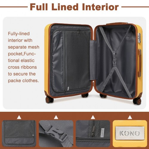Easy Luggage K2394L - Kono Flexible Hard Shell ABS Suitcase With TSA Lock And Vanity Case 4 Piece Set - Yellow